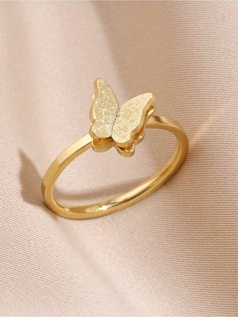 Stainless Steel Gold Tone Butterfly Ring - Size 8 NEW